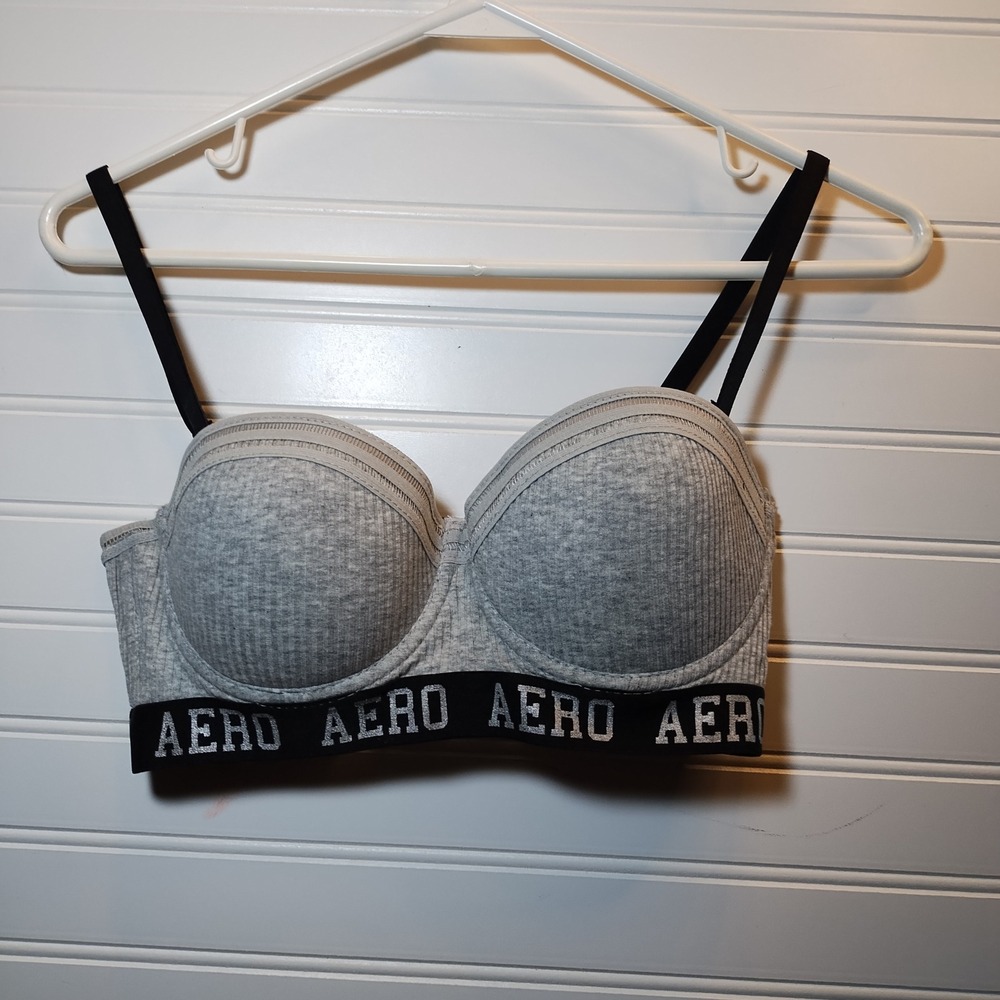Aeropostale Gray Ribbed Logo Band Push Up Bra 34C WP0250-500-AZB
